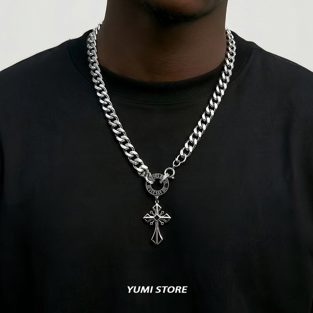 Halskette mit Kreuz Anhänger, Titan, Silber, Unisex - Bild 1