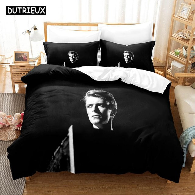 3D David Bowie Bettwäscheset mit Bettbezug und Kissenbezug in Schwarz, Material Mikrofaser, B/H: 140 x 210 cm - Bild 1