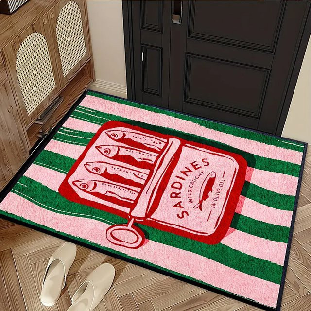 VIKAMA Kreative Matte mit Sardinen-Druck in Dosen, rutschfest, schmutzabweisend und waschbar, rechteckiger Teppich in Multicolour, B/T: 60 x 40 cm - Bild 1