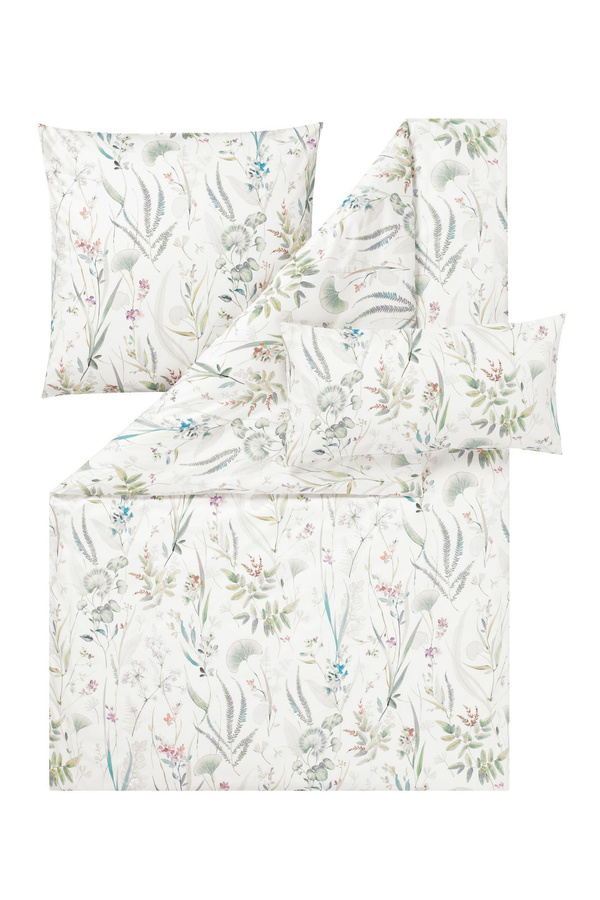 Estella Mako-Satin Bettwäsche Rieke mint Wiese Gräser Natur mit Bettbezug und Kissenbezug, Farbe: Mint/Grün/Weiß, B/H: 135 x 200 cm, Kissenbezug: 40 x 80 cm - Bild 1