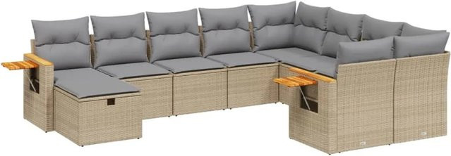 vidaXL 10-teilige Garten-Sofagarnitur aus Poly-Rattan und Akazienholz in Beige-Grau mit Kissen - Bild 1