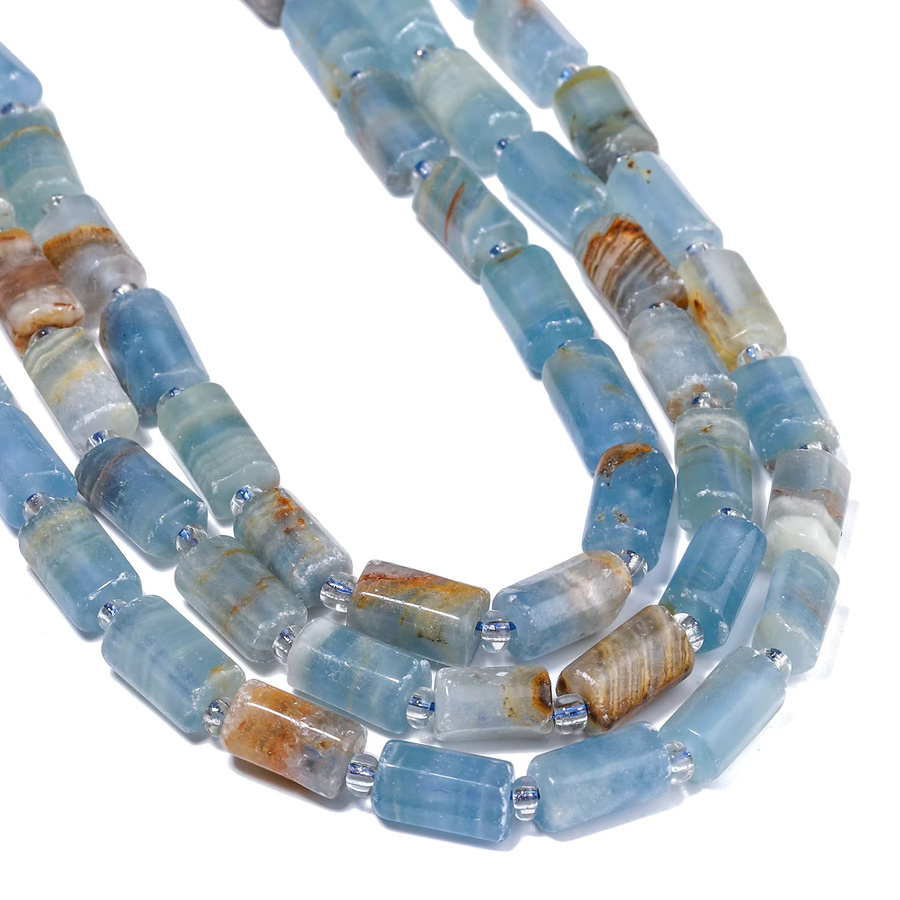 AOHAYOOMQ Perlen, Blau Calcit Naturstein, 8-11mm, Unisex - Bild 2
