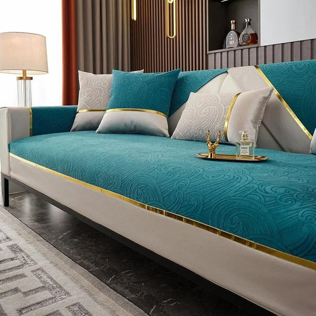 Super Six Sofabezug aus Jacquard-Stoff in Türkis, I-Form Schonbezug für 3-Sitzer, Breite: 70 cm, Tiefe: 70 cm - Bild 1