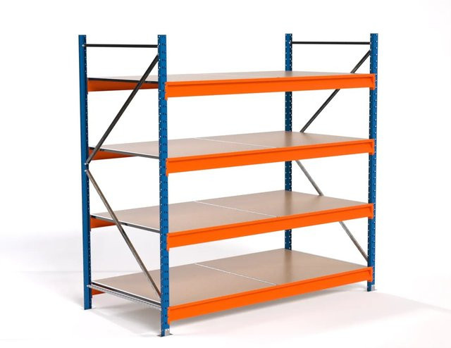 PROREGAL Industrie Weitspannregal MAXIMUS PRO Lagerregal mit 4 Spanplatten-Fachböden, Blau/Orange, H x B x T: 200 x 200 x 100 cm - Bild 1