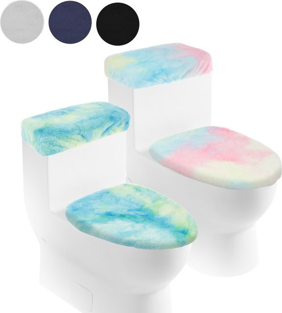 Willstar Toilettenbezüge und Toilettentankdeckel-Abdeckungsset aus weichem Plüsch in Schwarz und Multicolour für ovale Toilettensitze - Bild 1