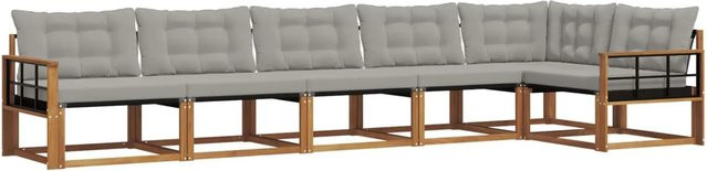 vidaXL Outdoor-Sofagarnitur 6-teilig aus Akazienholz in L-Form mit Kissen in Beige und Grau - Bild 1