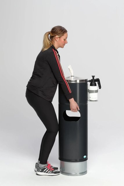 PROREGAL Desinfektionsstation für Papiertücher mit Flaschenhalter und Inneneinsatz, 32 Liter, verzinkter Stahl, Anthrazit, H x B x T: 90 x 46 x 35 cm - Bild 1