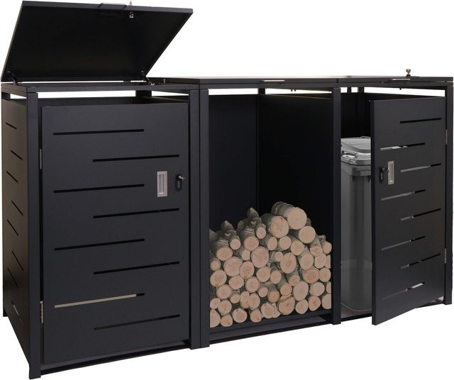 MCW Mülltonnenverkleidung mit Brennholzregal 2er Set, Mülltonnenbox aus Stahl, anthrazit, B/T/H: 117 x 82 x 198 cm - Bild 1