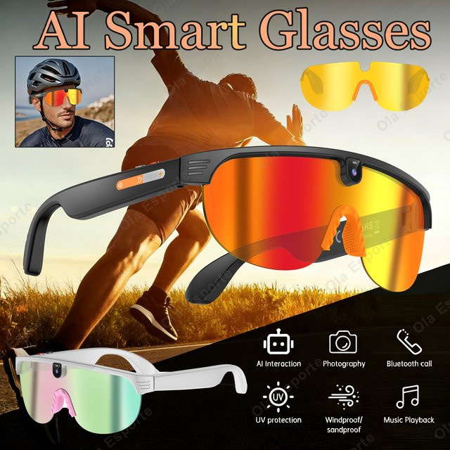 Ola Esporte KI-Smart-Fahrradbrille für Herren mit 4K HD Kamera, Videoaufnahme, Übersetzungsfunktion sowie Anruf- und Musikfunktion - Bild 1