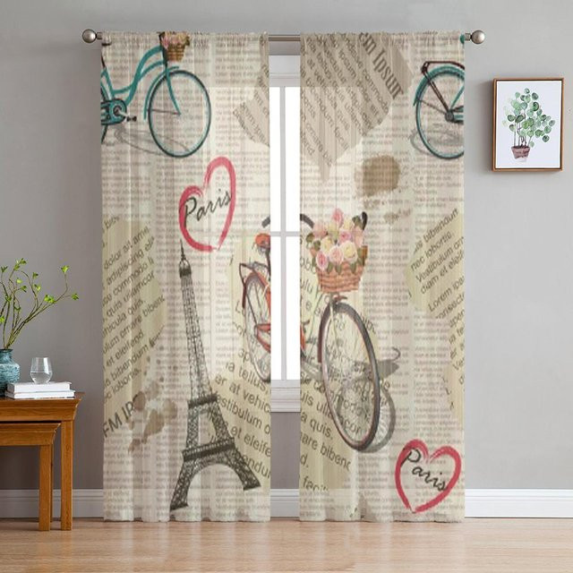 Super Six Paris Vintage Zeitung Sheer Vorhang aus Organza in Grau, Breite: 135 cm, Höhe: 114 cm - Bild 1