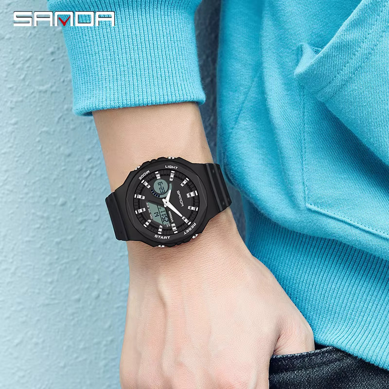 Sanda Armbanduhr, Quarz, Analog-Digital, Schwarz, Kunststoff, Herren - Bild 5