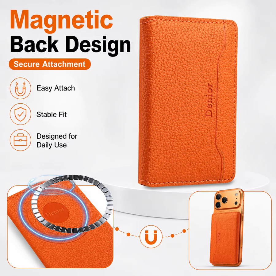 Denior Ultraflacher magnetischer Kartenhalter in Orange mit 3 Kartenfächern für Handys und Handyhüllen - Bild 3