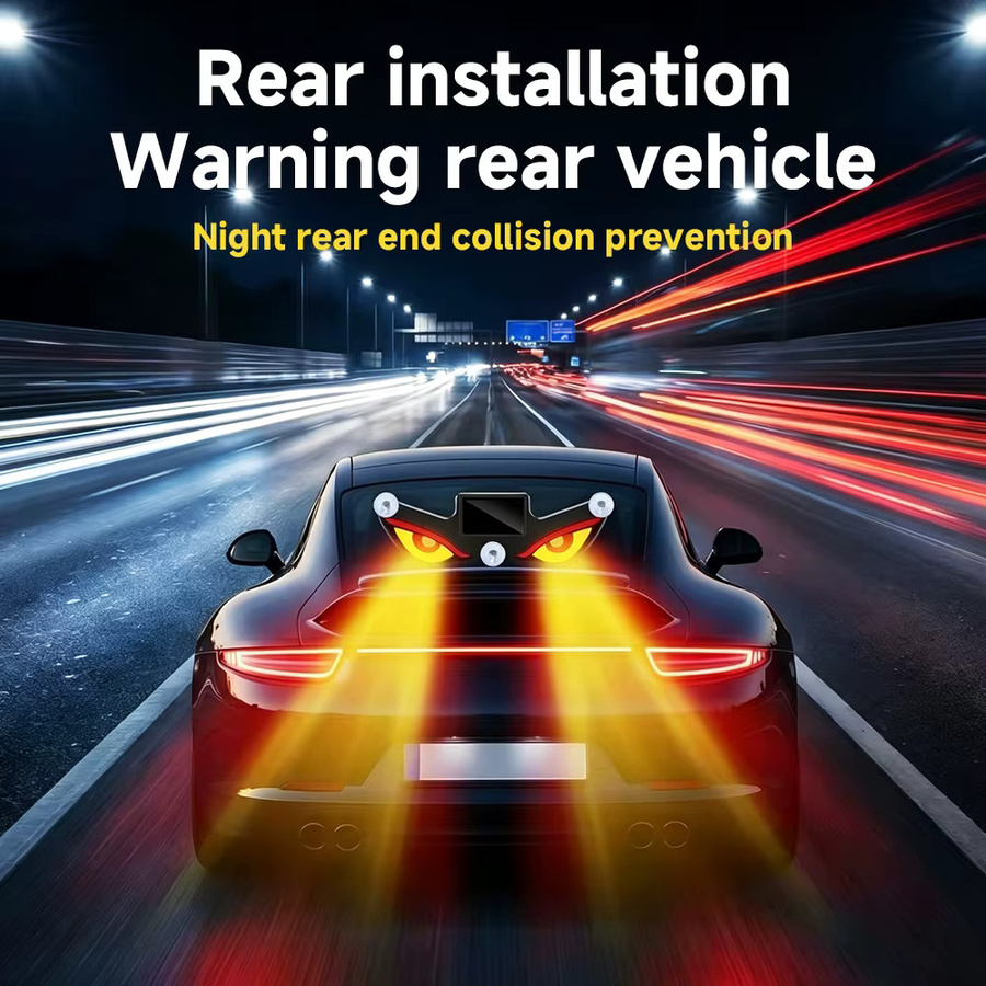 YaLumei Solar LED Teufelsaugen-Lampe in Schwarz für das Auto mit Monster-Gesichtsausdruck und kabelloser Dreieck-Fenstermontage zur Ambiente-Beleuchtung - Bild 6