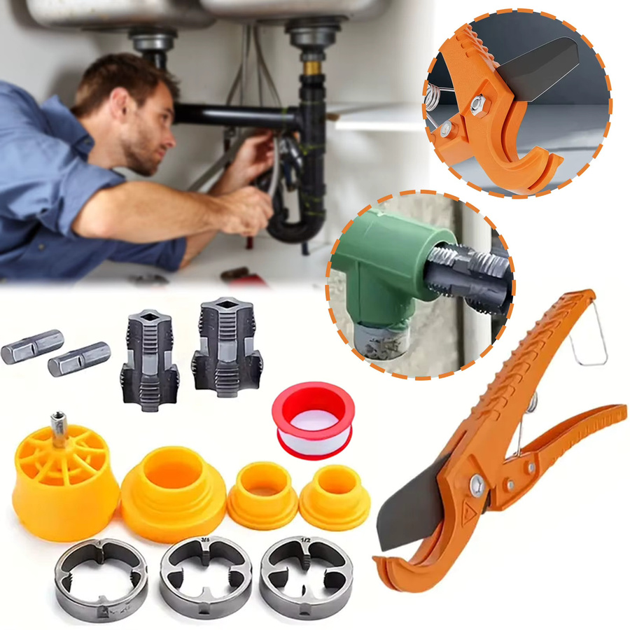 Stookits 13-teiliges PVC-Rohrgewindeschneidset für Elektrobohrer mit 1/2 Zoll, 3/4 Zoll und 1 Zoll Gewindeschneidern für Sanitärinstallationen - Bild 2