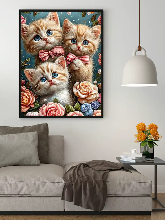 EverShine Diamant-Stickerei Set mit Katze und Rosen in Multicolor als DIY Mosaik-Wanddekoration mit vollen Bohrern - Bild 4