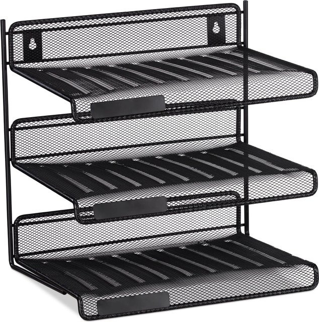Relaxdays Briefablage aus Stahl mit 3 Fächern in Schwarz, B: 32 cm, T: 33 cm, H: 25 cm - Bild 1