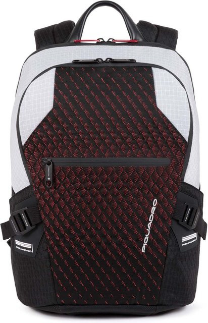 Piquadro PQ-Y Laptoprucksack mit zwei Fächern für 14 Zoll und Diebstahlsicherung in Grau/Rot - Bild 1