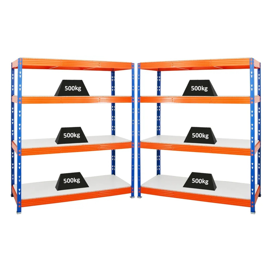 PROREGAL Rhino Schwerlastregal Set aus 2 Stück, Blau-Orange, H x B x T: 180 x 160 x 60 cm, 4 Melamin-Ebenen, 500 kg Fachlast pro Ebene - Bild 2