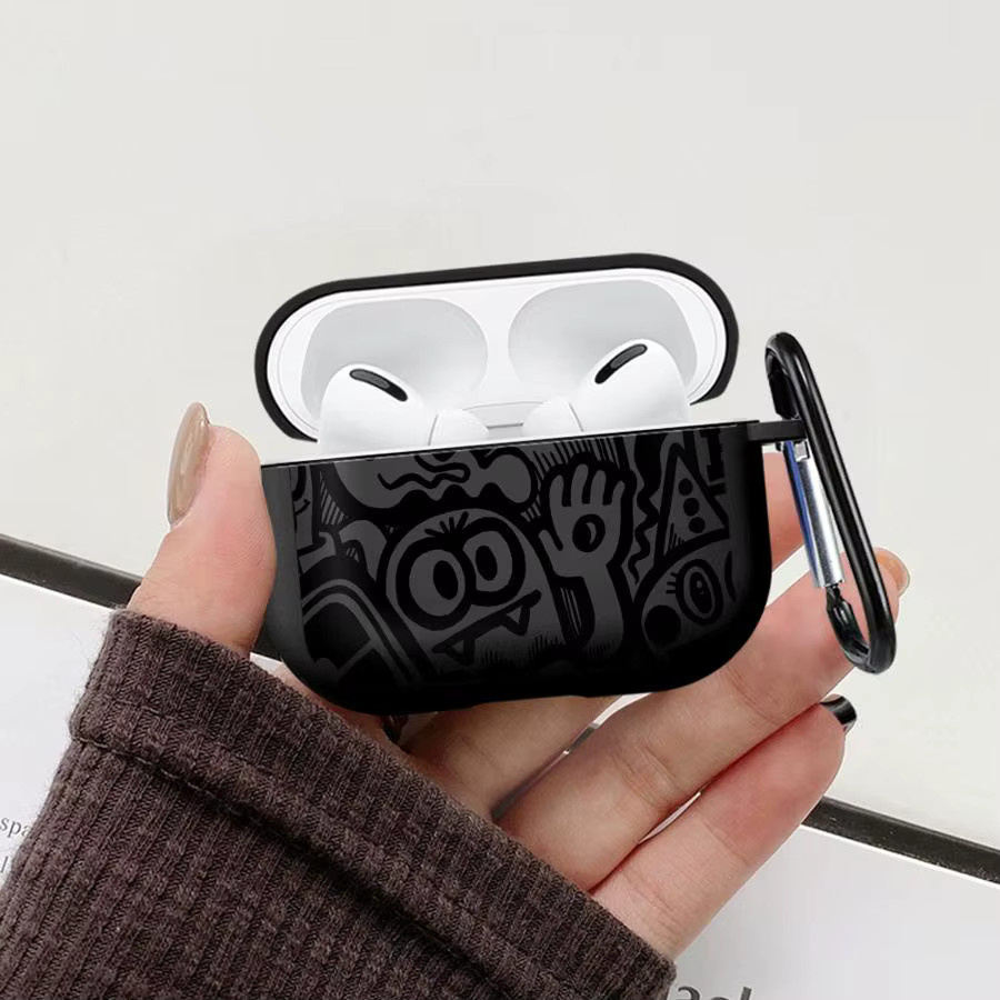 Schwarze Graffiti-Schutzhülle für Apple AirPods Pro, Pro 2 und Pro 1 - Bild 4