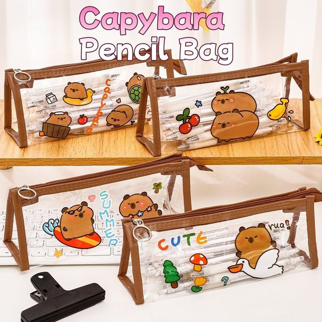Transparentes Federmäppchen mit Capybara-Motiv, wasserdichte Kosmetiktasche und Organizer aus Kunststoff für die Schule - Bild 1