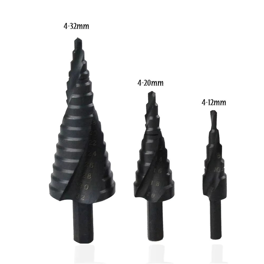 Ninth World Nitrierspiralrillen-Stufenbohrer Set, 3 Stück, metrische Größen 4–12 mm, 20 mm und 32 mm - Bild 2