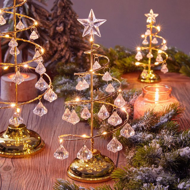 Alloet Kristall-Weihnachtsbaumlampe als dekorative Tischlampe in Gold, batteriebetrieben - Bild 1