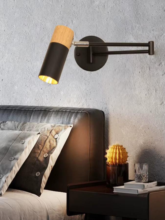 Moderne LED-Wandleuchte von lyfs aus Holz mit Touch-Funktion und verstellbarer Leseleuchte in Warmweiß - Bild 2