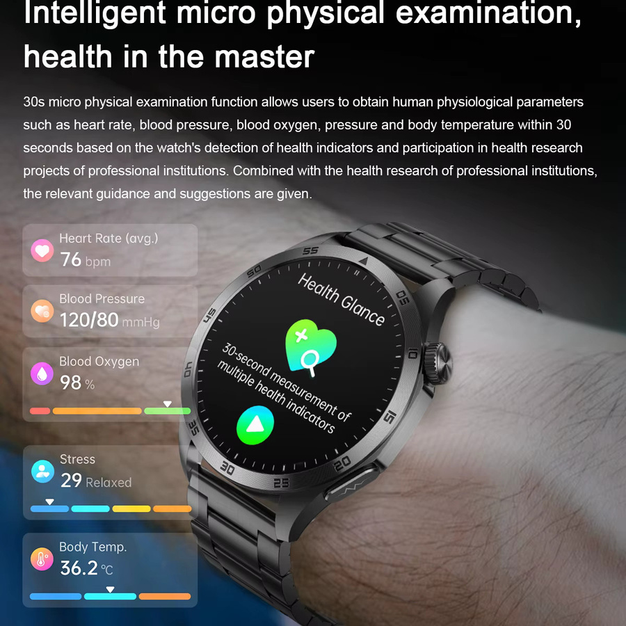 Marsyu Smartwatch, Schwarz, Herren, Bluetooth, EKG, Calling - Bild 3