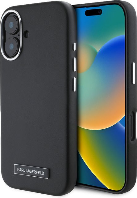 Karl Lagerfeld MagSafe Hülle für Apple iPhone 16, FW Metal Plate, Schwarz - Bild 1