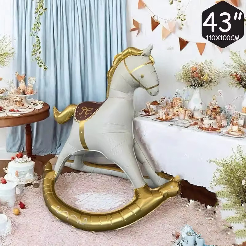 FEMAILY 3D stehende Aluminiumfolienballons mit Retro Einhorn und Holzpferd Motiv für deine Geburtstagsfeier in Multicolor - Bild 2