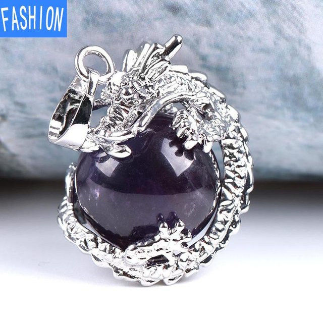 Halskette mit Amethyst-Anhänger, 3D-Drache, Naturstein, Unisex - Bild 1