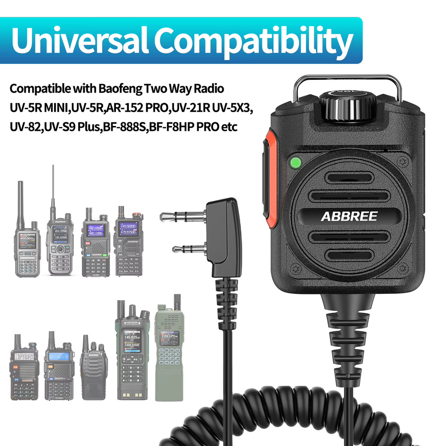 ABBREE AR-158 Lautsprecher-Mikrofon in Schwarz mit K-Stecker und einstellbarer Lautstärke für Auto-Walkie-Talkie und Baofeng UV-5R Mini - Bild 2