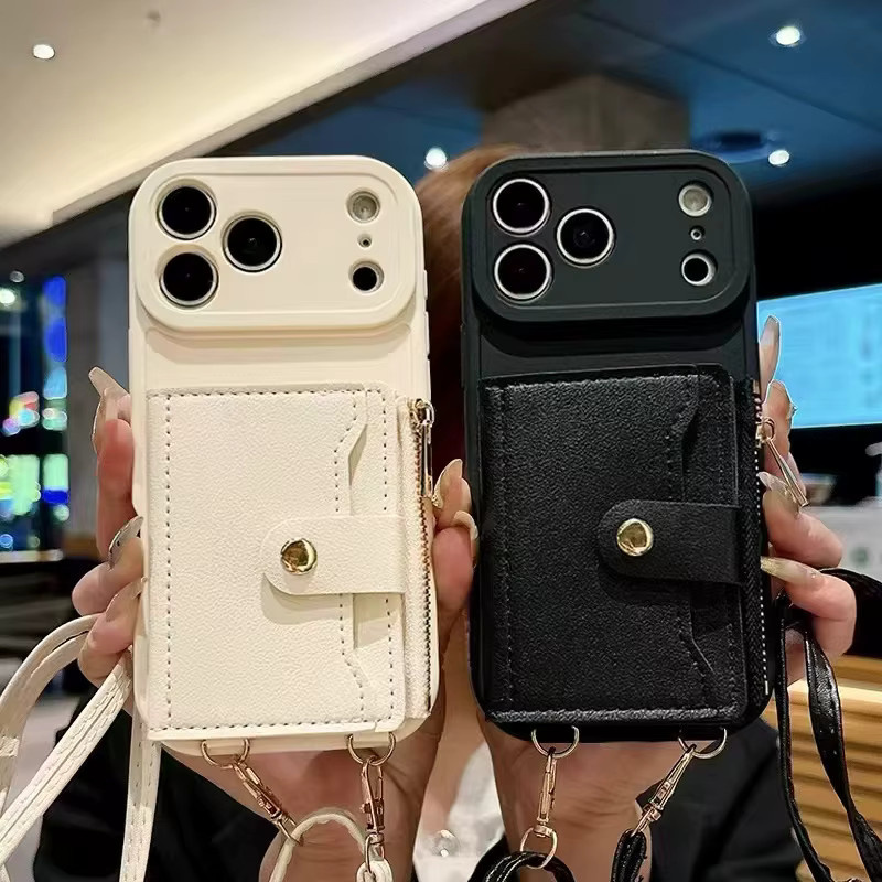 Crossbody Brieftasche und Schutzhülle mit Umhängeband für Xiaomi 15T Redmi Note 15 Pro Plus 14 15C 13 mit Kartenfächern und Reißverschluss aus Leder in Braun oder Weiß - Bild 3