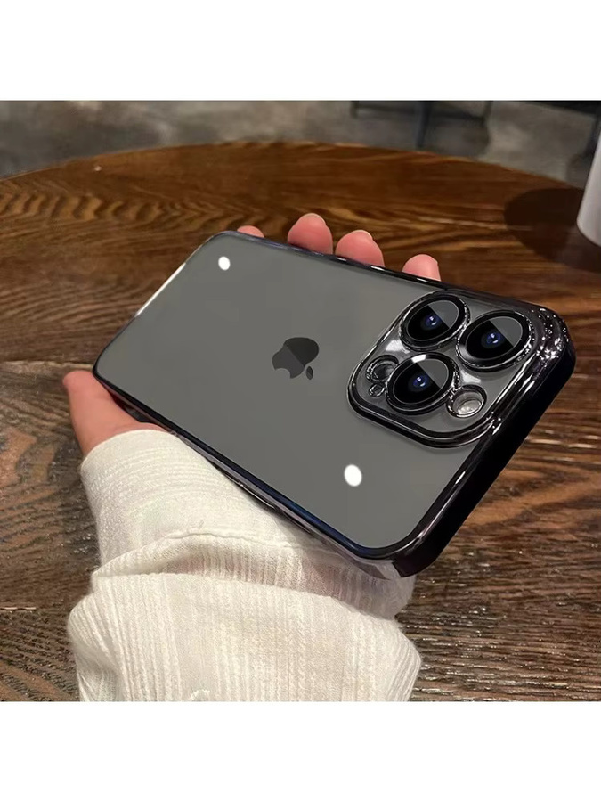 EIENACOCO Transparente Silikonhülle mit Linsenschutz für iPhone 12 bis iPhone 17 Air Pro Max Plus, Schwarz - Bild 4