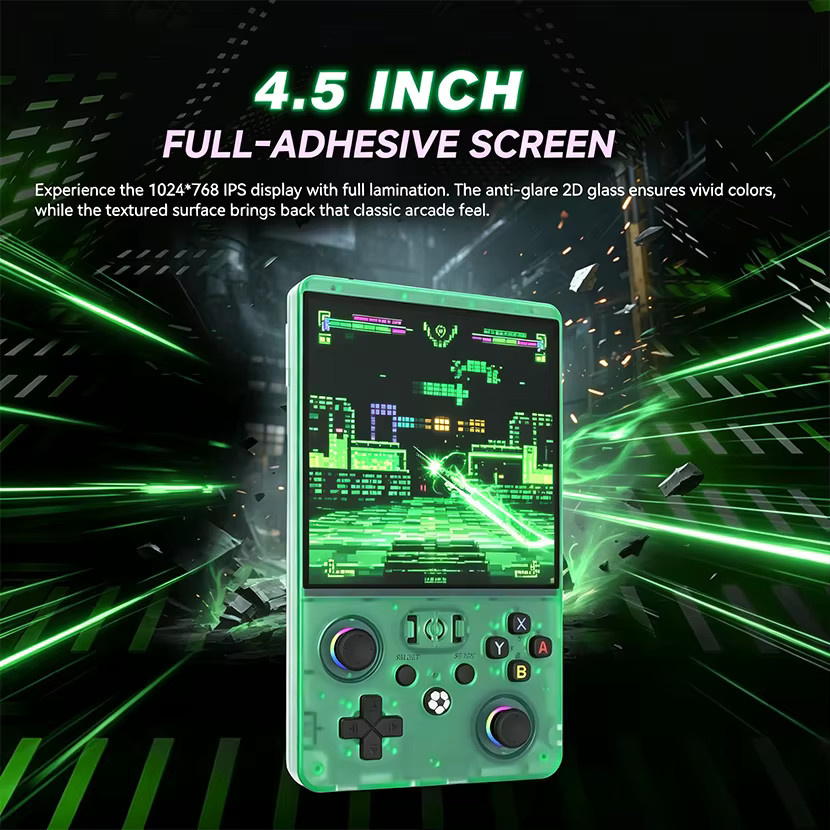JSAMAZING R36MAX 2 Retro-Handheld-Spielkonsole in Grün mit 4,5 Zoll IPS Display, RK3326 Quad-Core, WiFi und USB-C Unterstützung - Bild 3