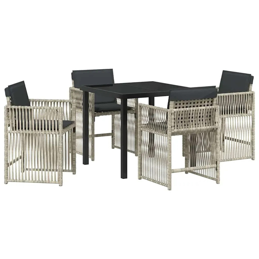 vidaXL Garten Essgruppe 5-teilig aus Poly-Rattan und Stahl in Hellgrau mit Glastisch - Bild 2
