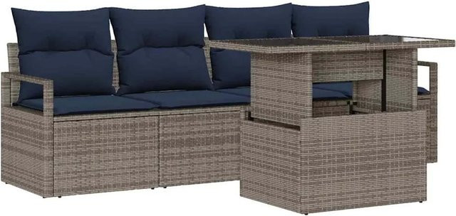 vidaXL Gartensofa-Set in L-Form aus Poly-Rattan mit Kissen und integriertem Speicher in Grau - Bild 1