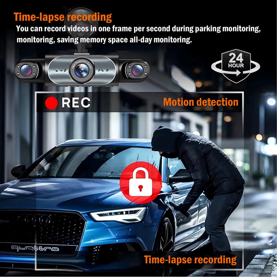 GMAIPOP 4-Kanal-Dashcam 360 Grad Auto-Videorekorder in Schwarz mit Nachtsicht, 24/7 Parküberwachung, G-Sensor und Schleifenaufzeichnung - Bild 5