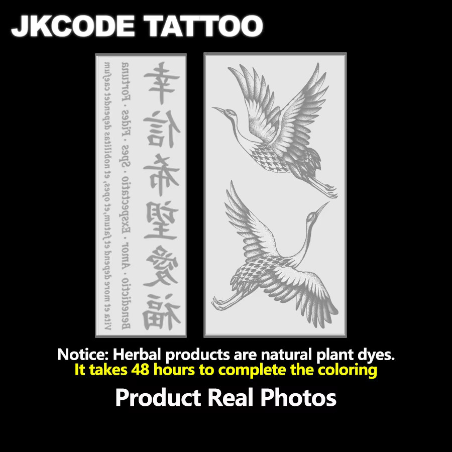 JKCODE TATTOO Semi-permanente Tattoos, 2 Stück, Herren, Kranich-Motiv - Bild 3