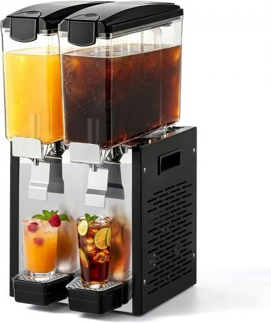 VEVOR Elektrischer Getränkespender mit 2 x 10 l Behältern, Saftspender in Silber mit Rührstab und Auffangschale, Temperaturregelung 7-12 °C - Bild 1