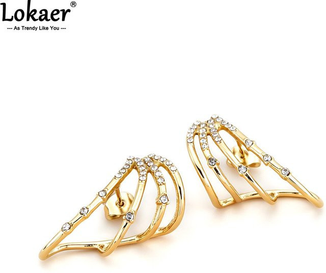 Lokaer Ohrringe Edelstahl, Gold, Zirkonia, Damen, Flügelmotiv - Bild 1