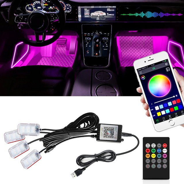 WUMFIRE LED Auto Ambientebeleuchtung mit App- und Musiksteuerung, RGB Hintergrundbeleuchtung für dein Fahrzeug mit Fernbedienung und WiFi-Funktion, Multicolour - Bild 1