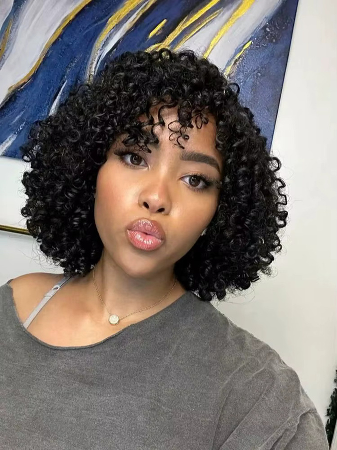 OYM HAIR Echthaar-Perücke, kurzer Bob mit Pony, schwarz, Damen - Bild 6