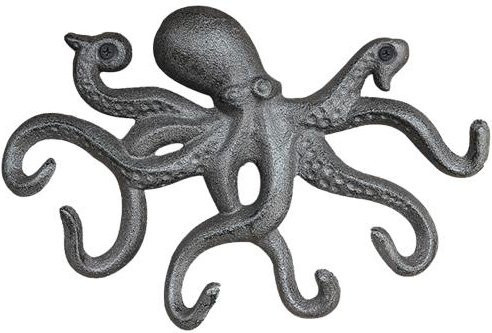 AtticusFox Wandmontierter Oktopus Kleiderhaken aus Gusseisen in Braun und Grau - Bild 1
