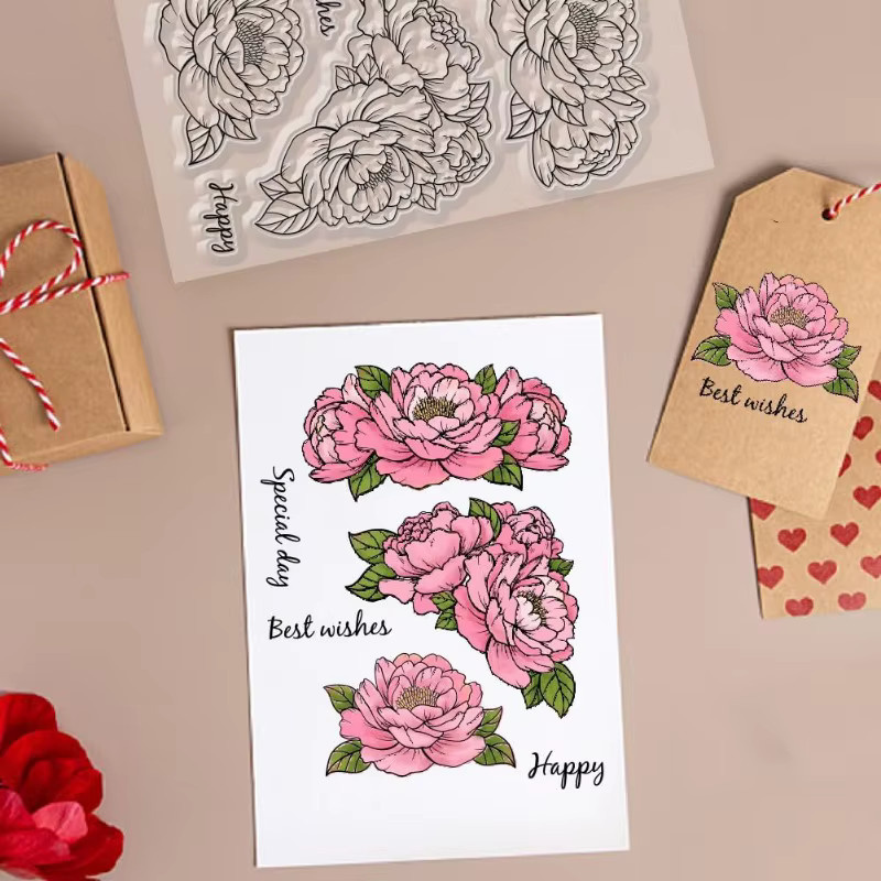 Transparenter Silikonstempel mit Pfingstrosen-Motiv für DIY Scrapbooking und Bastelarbeiten - Bild 3