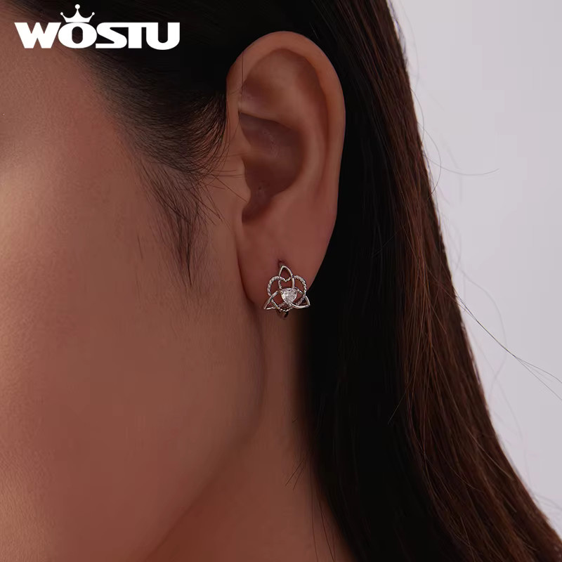WOSTU Ohrstecker keltische Knoten-Herz, weißvergoldet, Damen - Bild 2