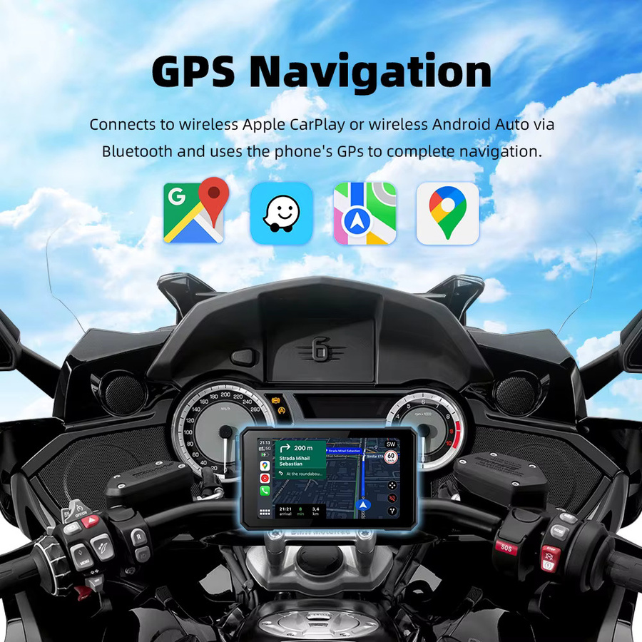 EKIY Wireless CarPlay und Android Auto Motorrad Navigation mit 5,0 Zoll Display und TPMS in Schwarz - Bild 5
