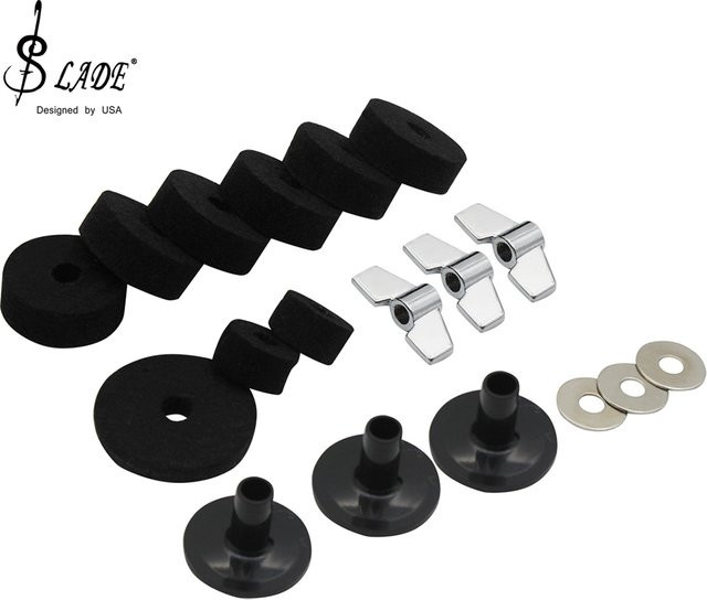 Slade 18-teiliges Set Becken-Filz-Pads und Unterlegscheiben mit Flügelmuttern in Schwarz als Ersatzset für Beckenständer, Hi-Hat und Trommel-Zubehör - Bild 1