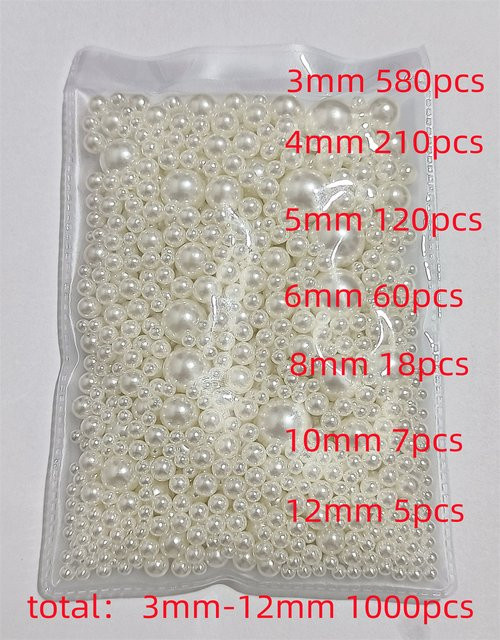 Runde Kunststoffperlen, weiß/elfenbeinfarben, 3–12 mm - Bild 1