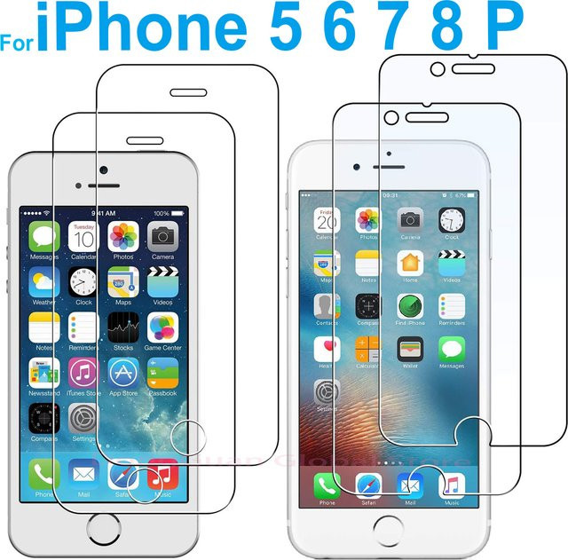 Displayschutzfolie aus gehärtetem Glas für Apple iPhone 5 5s 6 6s 6 Plus 6s Plus 7 7 Plus 8 8 Plus SE 2020 2022 in Transparent - Bild 1